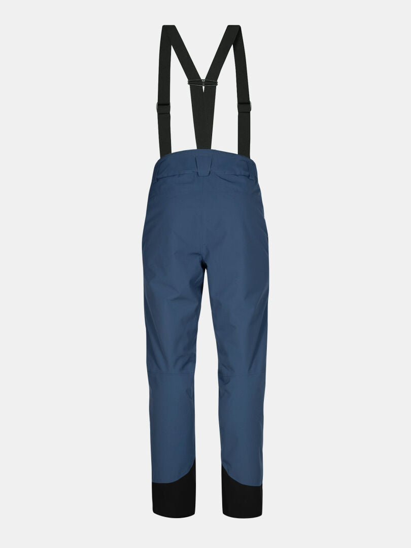 Halti Carvey II DX Men's ski pants in blue with black suspenders and cuffs, shown from the back; waterproof.