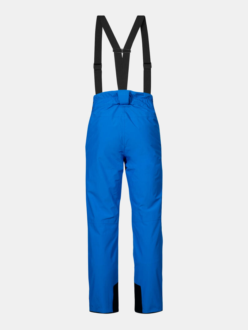 Halti Glades II DX Ski Pants Men's: Bright blue, black suspenders, reinforced hems, durable DrymaxX fabric.