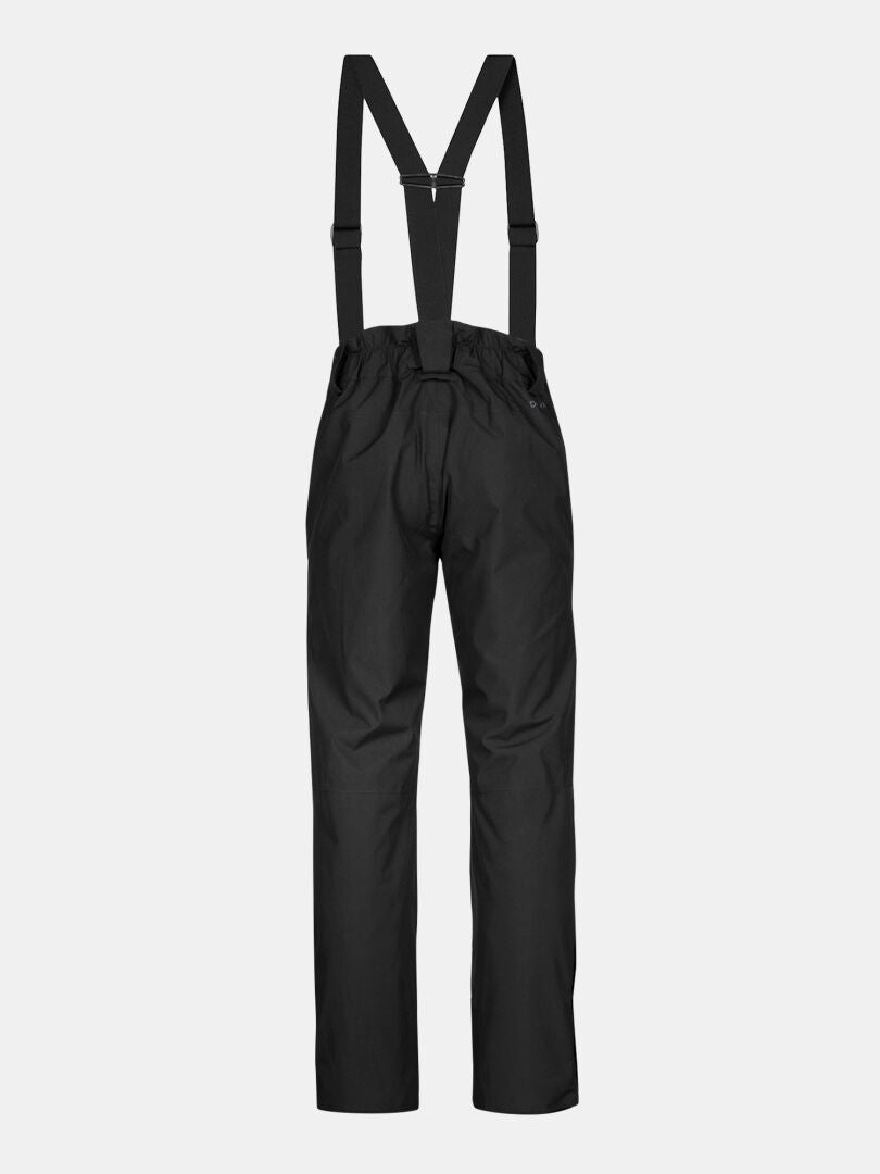 The Halti Glades II DX Men's ski pants in black with insulated design and adjustable suspenders on a white background.