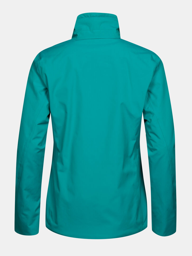 Back view of a teal Halti Varion 2in1 DX Ski Jacket Women’s with a high collar.