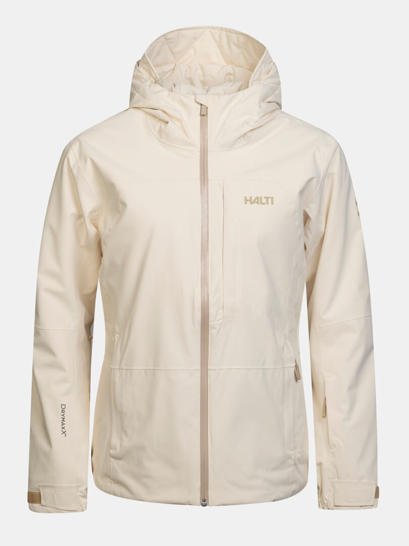 Cream-colored Halti Melvik DX Ski Jacket Women’s with a full-front zipper and a chest pocket.