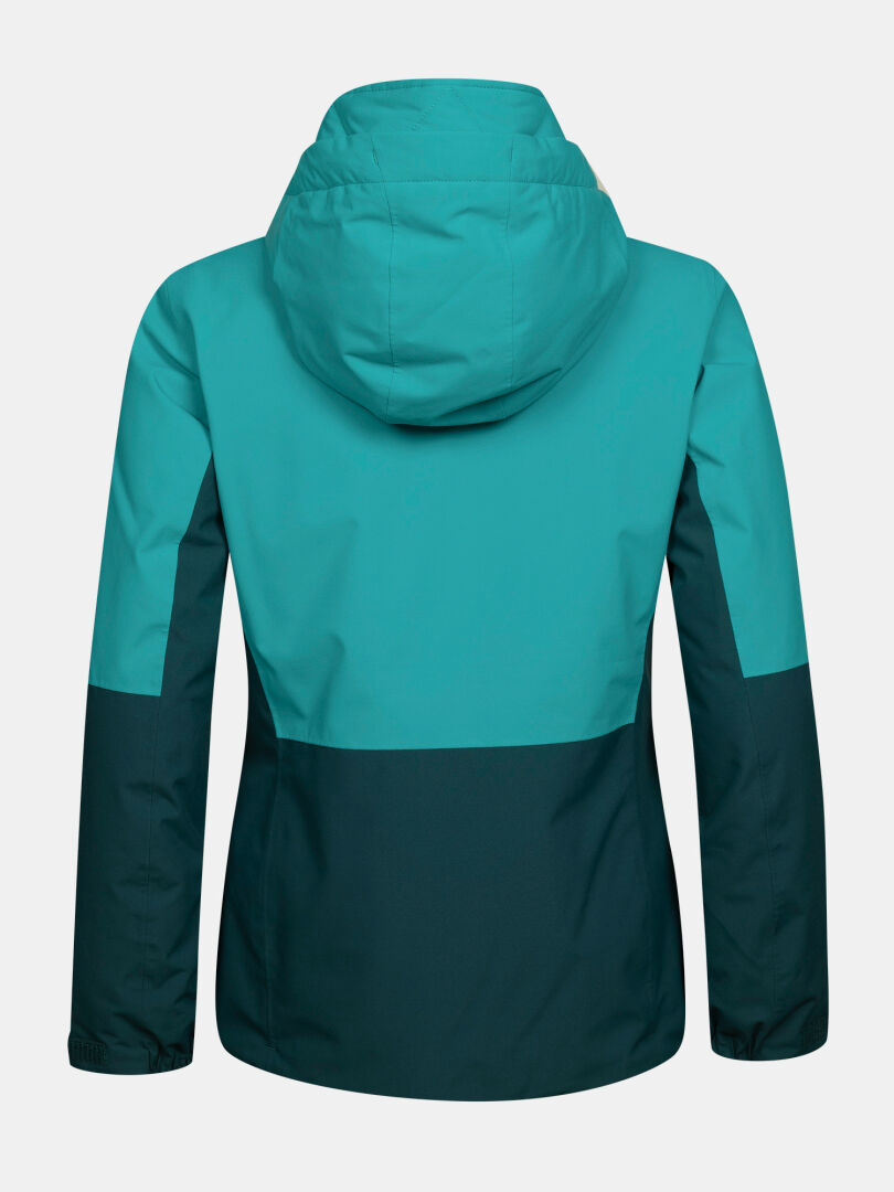 Back view of a teal and dark green Halti Melvik DX Ski Jacket Women’s.
