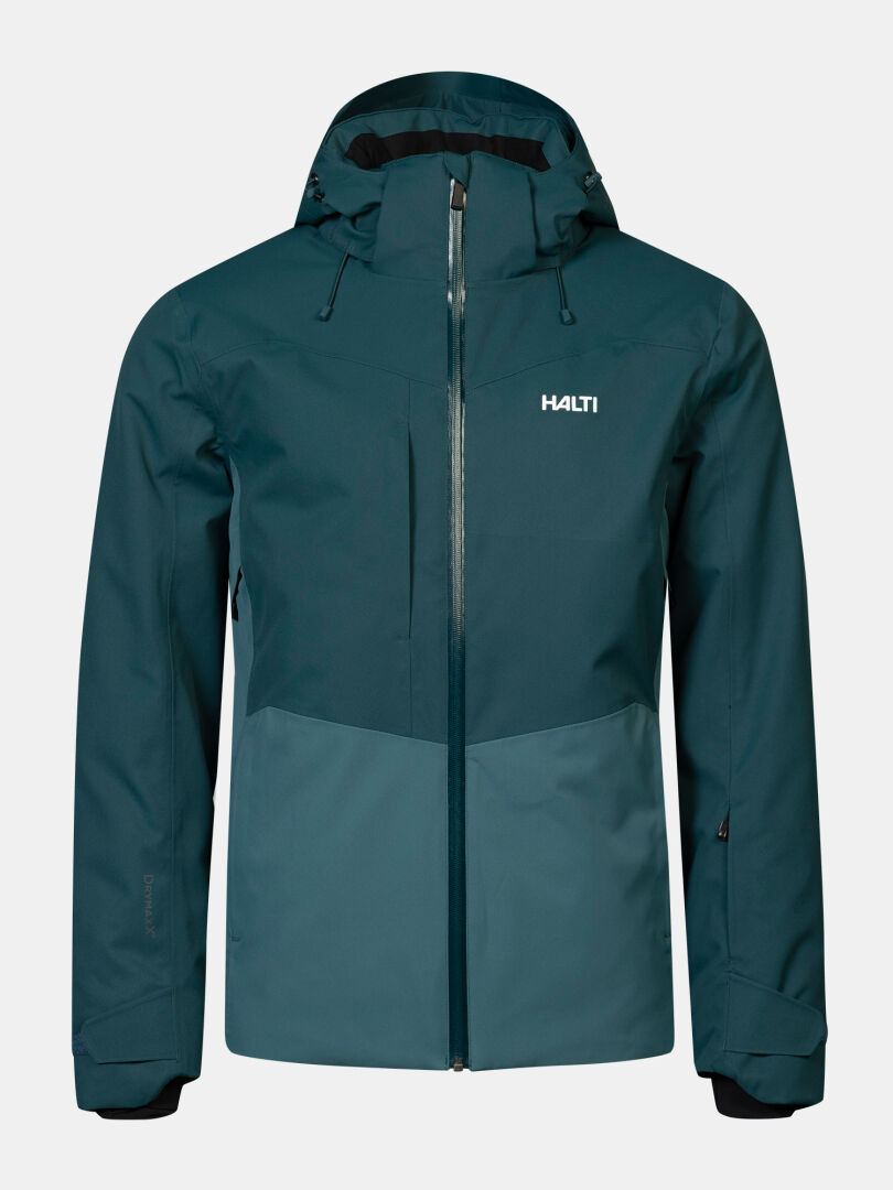 Teal waterproof Halti Recier DX Ski Jacket men’s hooded ski jacket with a full-length front zipper.