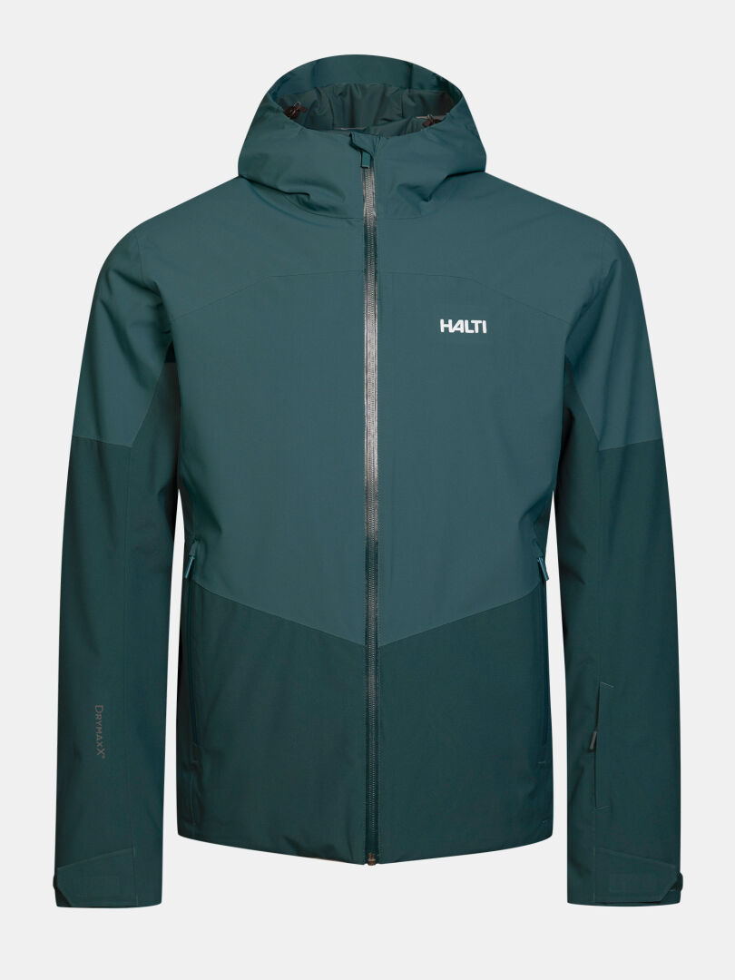 Teal Halti Melvik II DX Ski Jacket Men’s featuring a full front zipper and hood.