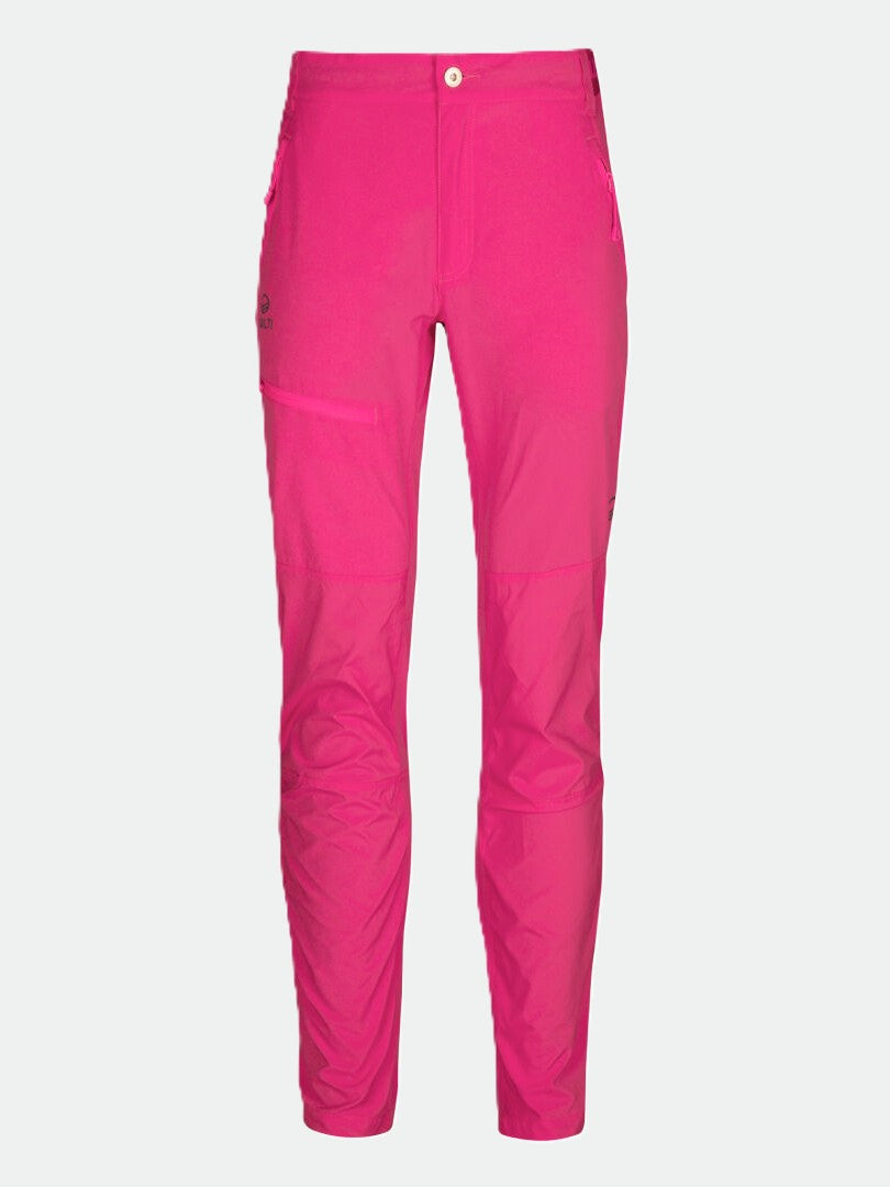 Halti Pallas Womens X-stretch Lite Pants: bright pink, slim-fit, quick-dry with zipper pockets for outdoor adventures.