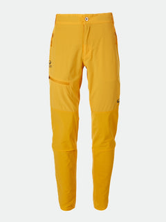 Halti Pallas Womens X-stretch Lite Pants in bright yellow, slim-fit with zippered pockets and reinforced knees.