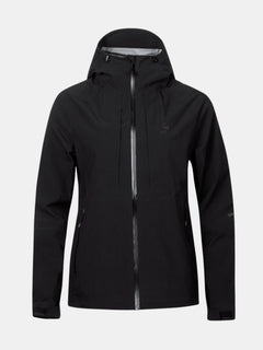 Halti Kaarna Womens DX 3L Shell Jacket in black is shown zipped, hooded, and facing forward against a plain background.