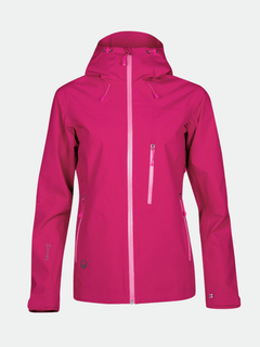 Halti Juonto DrymaxX Shell Jacket Womens—bright pink with hood, zipper, and pockets; ideal for hiking or rain.