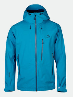 The Halti Juonto DrymaxX mens shell jacket features zippered pockets, breathable fabric, and logo on the chest.