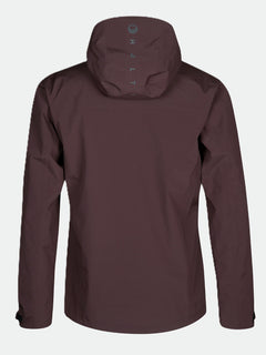 The Halti Juonto DrymaxX maroon mens shell jacket shown from the back with HALTI printed vertically on the hood.
