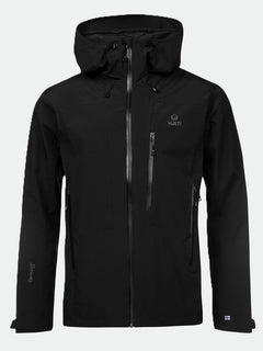 Halti Juonto DrymaxX black mens shell jacket with zippered pockets, shown on a light grey background.