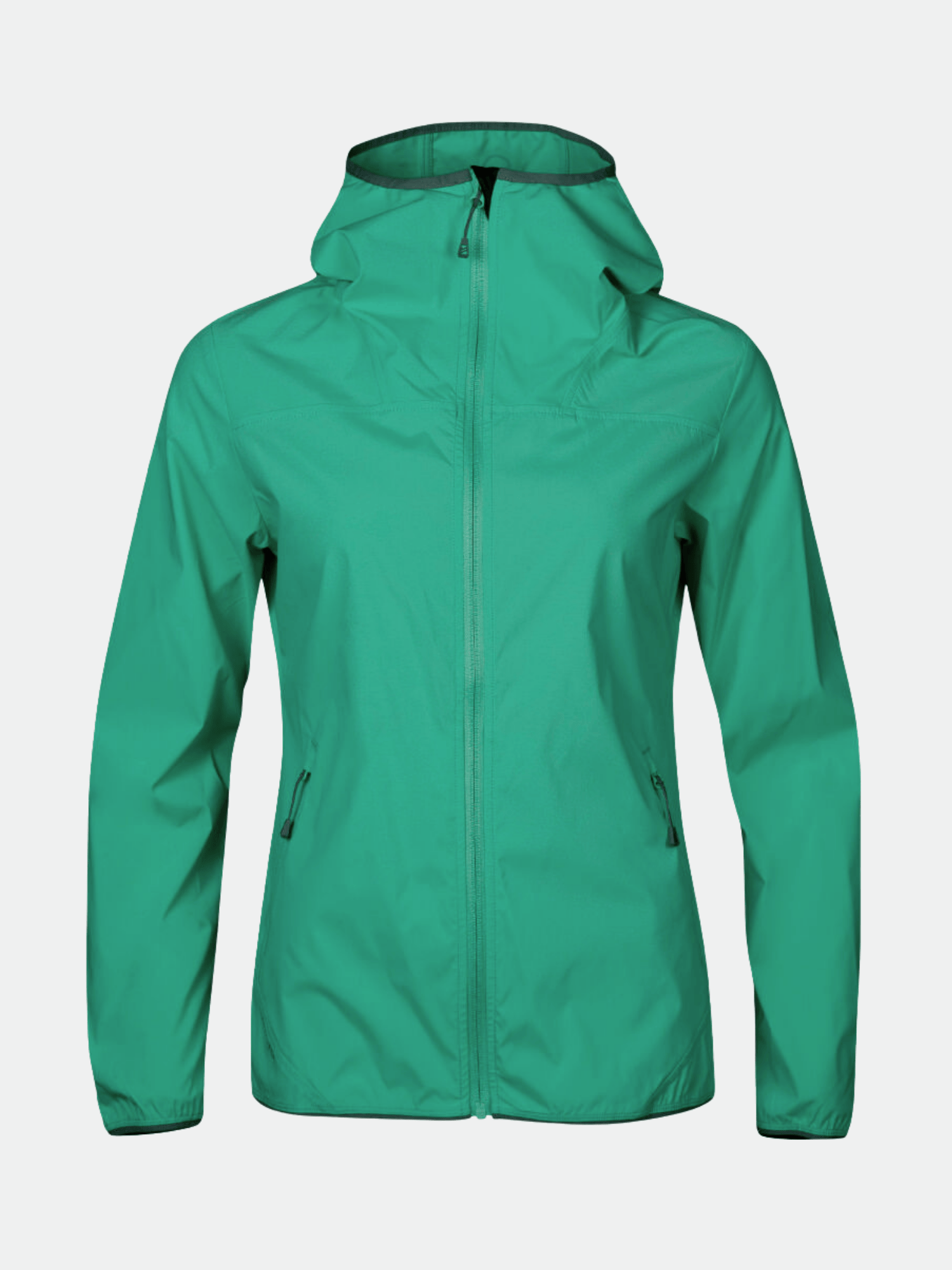 Halti Pallas Womens Lite X-stretch jacket: green, hooded, zip-up, zip pockets—ideal for outdoor adventures.