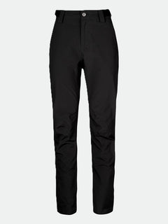 Juonto Womens Shell Pants by Halti: black, waterproof, breathable, straight-leg with belt loops, button, and pockets.