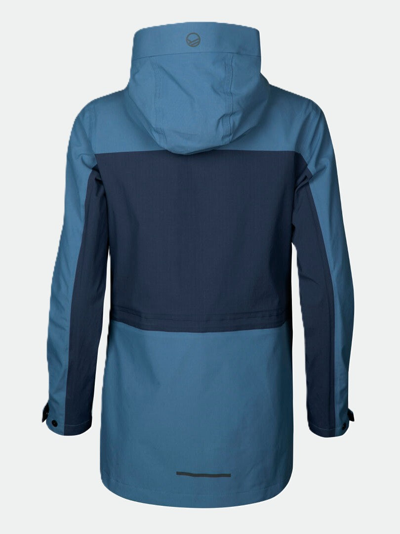 Halti Hiker Womens DrymaxX Parka Jacket in two-tone blue with a hood, long sleeves, and dark back panel.