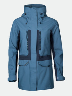 Halti Hiker Womens DrymaxX Parka Jacket: blue, black accents, zip pockets, adjustable cuffs, recycled material.