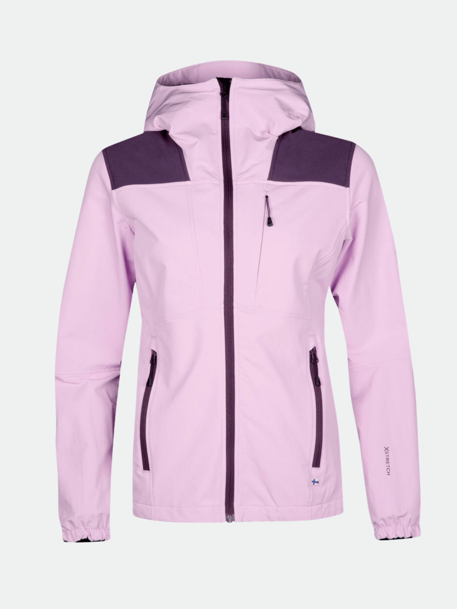 Halti Pallas Plus Women Warm X-Stretch Jacket: light purple, dark accents, 3 zip pockets, front zip, breathable and stretchy.