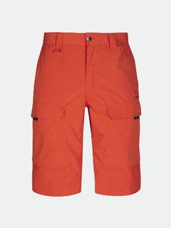 Halti Hiker Mens Lite Shorts in bright orange, water-repellent with belt loops, button, and side pockets.