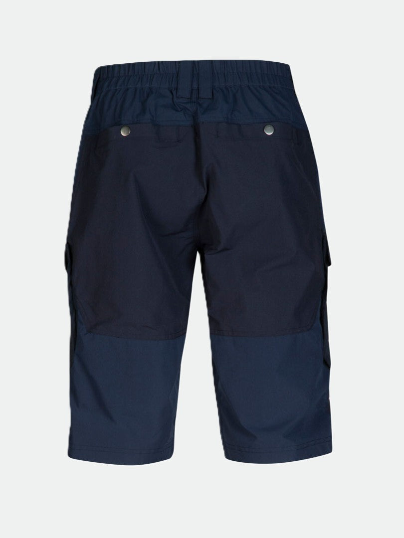 Halti Hiker Mens Lite Shorts in navy blue recycled nylon, seen from the back with flap pockets and elastic waistband.