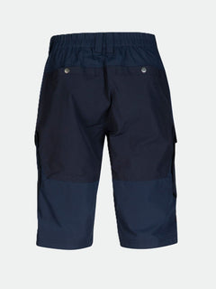 Halti Hiker Mens Lite Shorts in navy blue recycled nylon, seen from the back with flap pockets and elastic waistband.