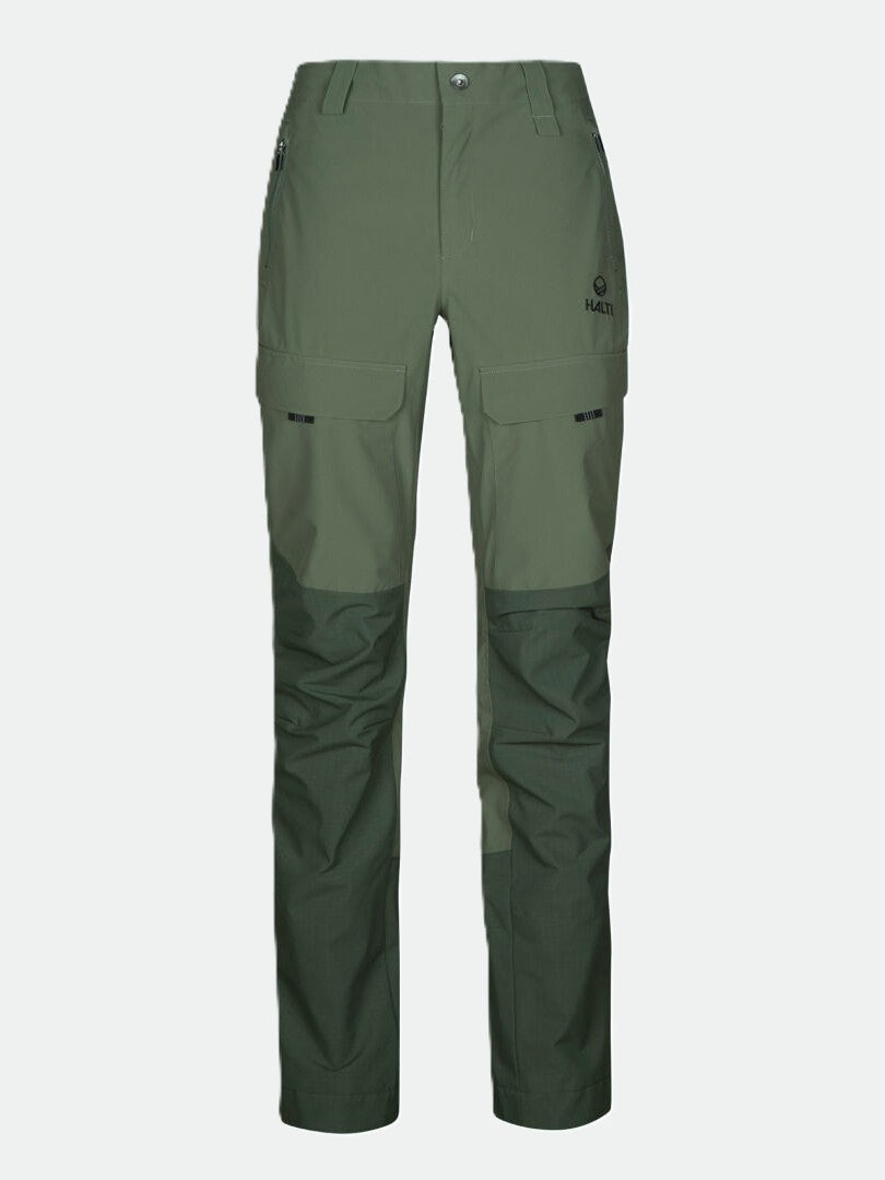 Front view of Halti Hiker DrymaxX 3L Ventilated Pants Womens with cargo pockets, reinforced knees, and button waistband.