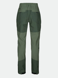Back view of Halti Hiker DrymaxX 3L Ventilated Pants Womens with elastic waist, reinforced seat and knees, two-tone green.