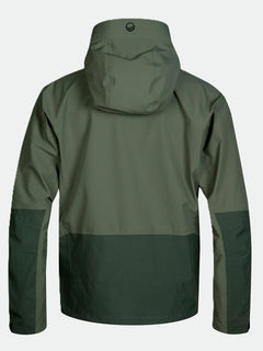 The Halti Hiker DrymaxX 3L Ventilated Jacket Mens in green features darker green panels on the lower back and forearms.
