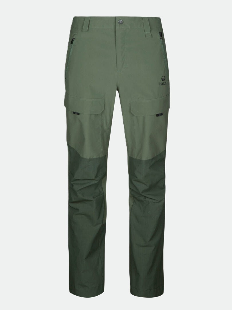 Front view of Halti Hiker DrymaxX 3L Ventilated Pants Mens with multiple pockets, button closure, and left thigh logo.