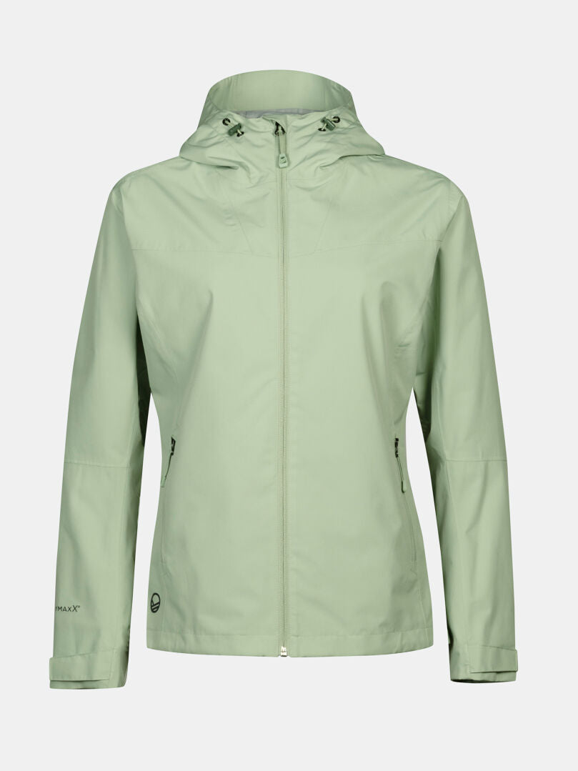 Halti Forter DX Shell Jacket Women’s: light green, DrymaxX, front zipper, two pockets—ideal for hiking.