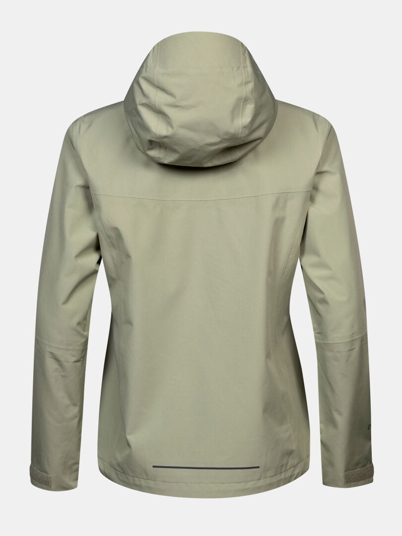 Back view of a light gray Halti Forter DX Shell Jacket Women’s with long sleeves, adjustable cuffs, on plain background.