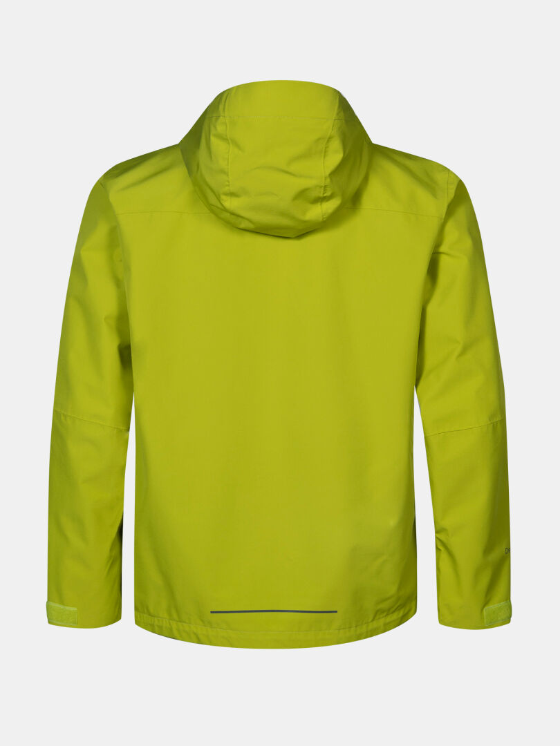 A back view of the Halti Forter DX Shell Jacket Men's in lime green, perfect for hiking and outdoor adventures.