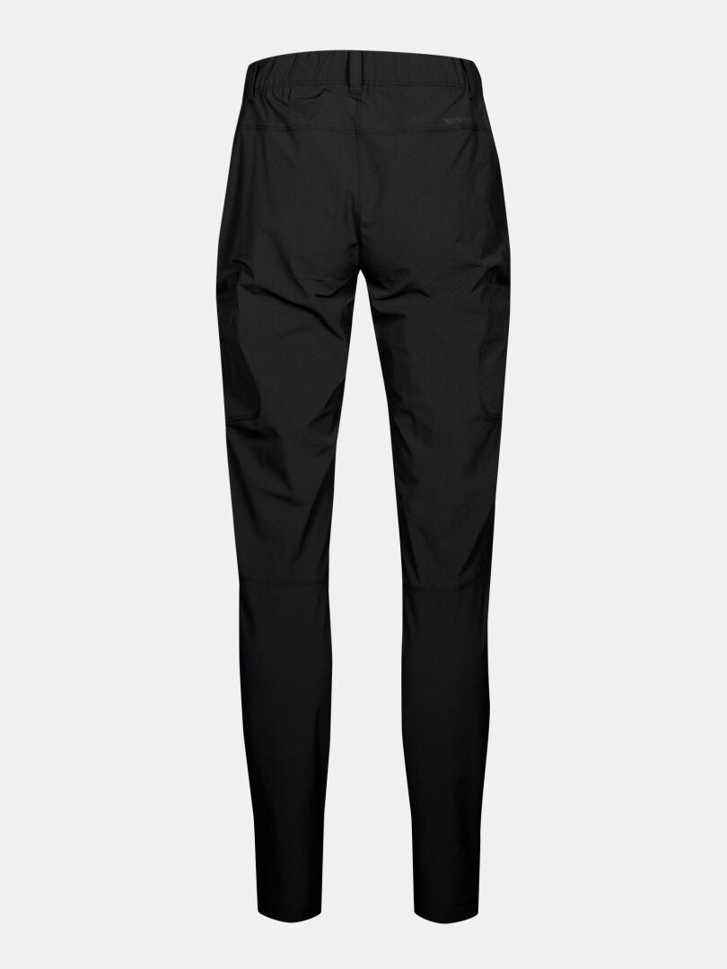 Back view of Halti Pallas Evo Short X-stretch Pants Women's with elastic waistband and straight legs on a light background.