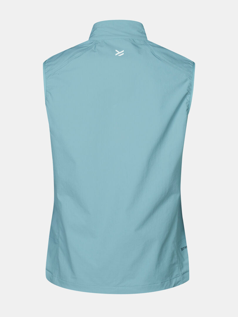 Halti Pallas Evo X-stretch Vest Women's in light blue, shown from the back with a small white logo below the collar.