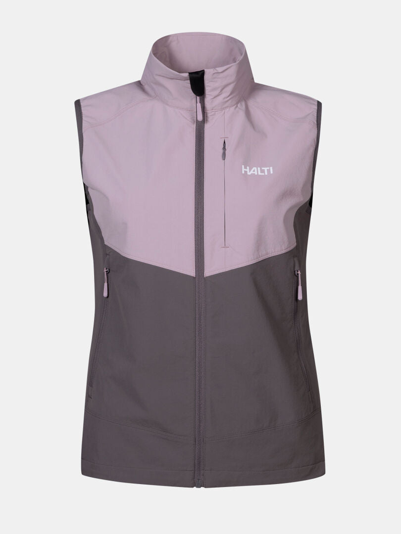 Halti Pallas Evo X-stretch Vest Women's: lightweight vest with high collar, zip front, 2 zip pockets, logo on chest.