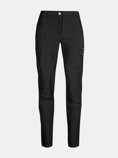 Halti Pallas Evo Brushed X-stretch Pants Womens—black, straight-leg with zipper pockets, belt loops & button closure.