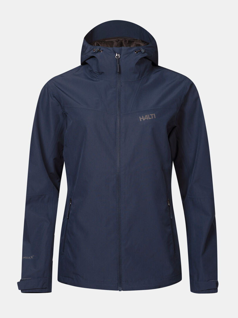 Halti Forter DX Shell Jacket Women’s Plus: navy blue, zip front, side pockets, chest logo.