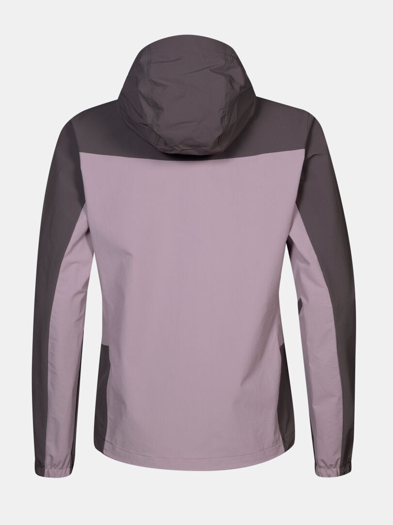 Back view of Halti Pallas Evo X-stretch Jacket Plus Women's in light purple/dark gray, long sleeves, no visible markings.