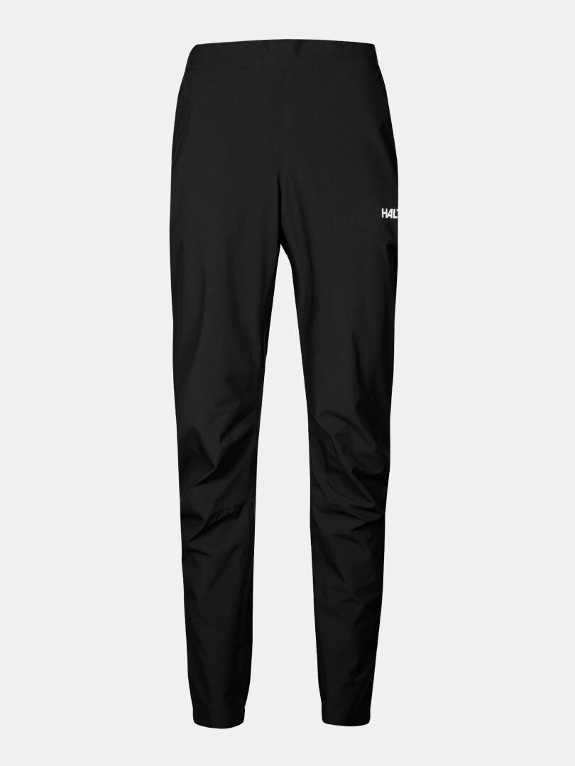Halti Pisarat 2.5L DX Shell Pants Women's, black, slim fit, elastic waist, small white logo on left thigh.