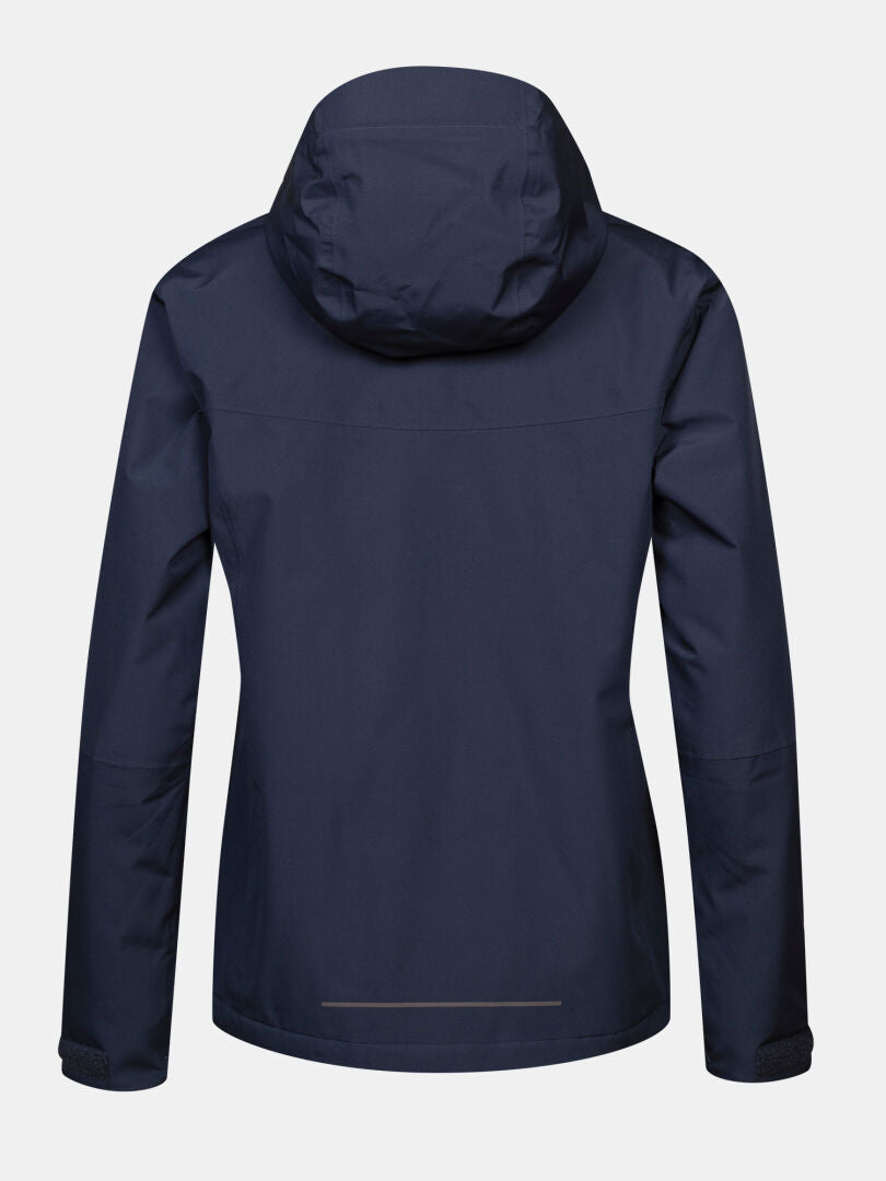 Back view of a navy blue Halti Forter DX Warm Shell Jacket Women’s Plus waterproof insulated jacket.