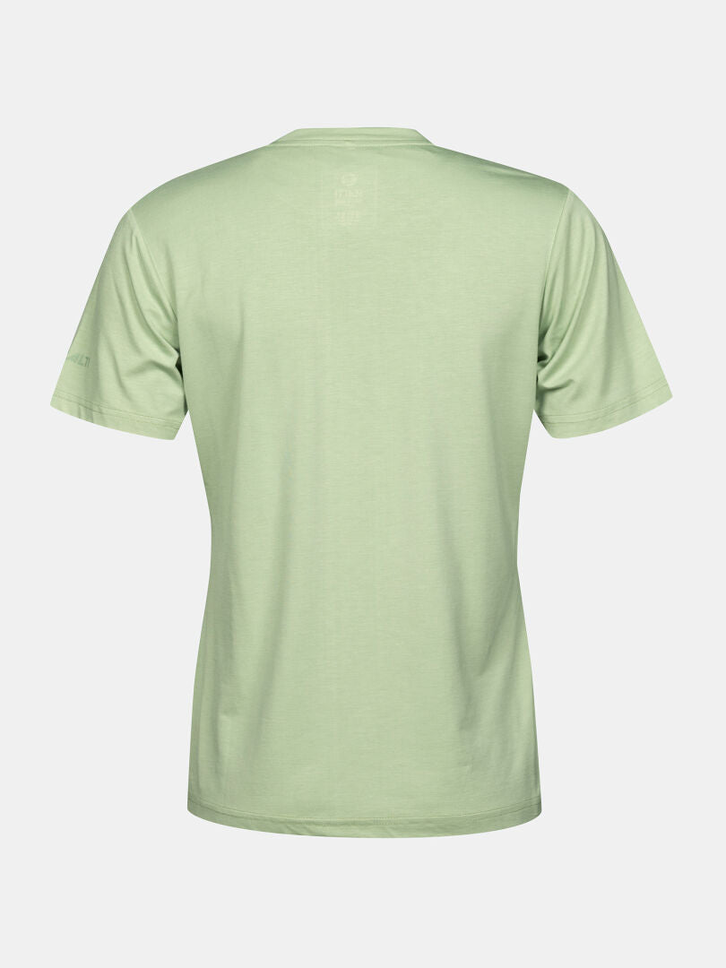 The Halti Kalteva T-shirt Women's in light green, made from sustainable material, shown from the back on white.