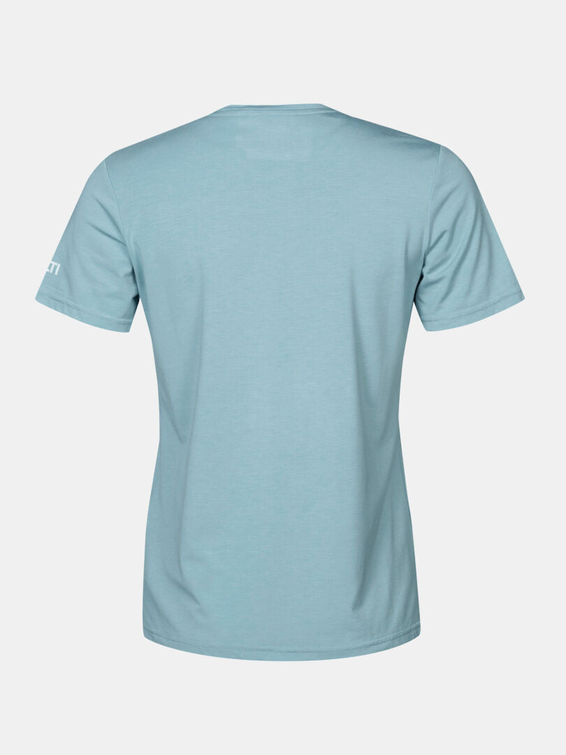 The Halti Kalteva T-shirt Women's in light blue, sustainable material, short sleeves, shown from the back on white background.