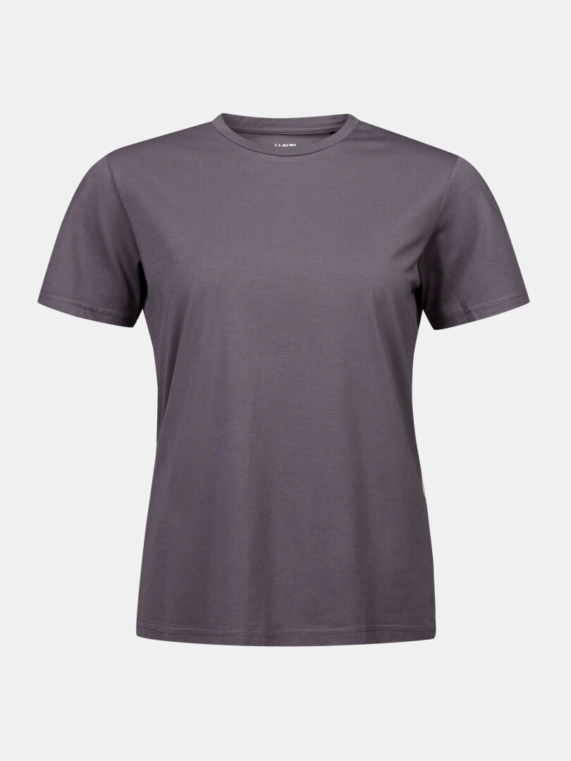 The Halti Kalteva T-shirt Women's is a short-sleeve gray trekking tee made from sustainable material.