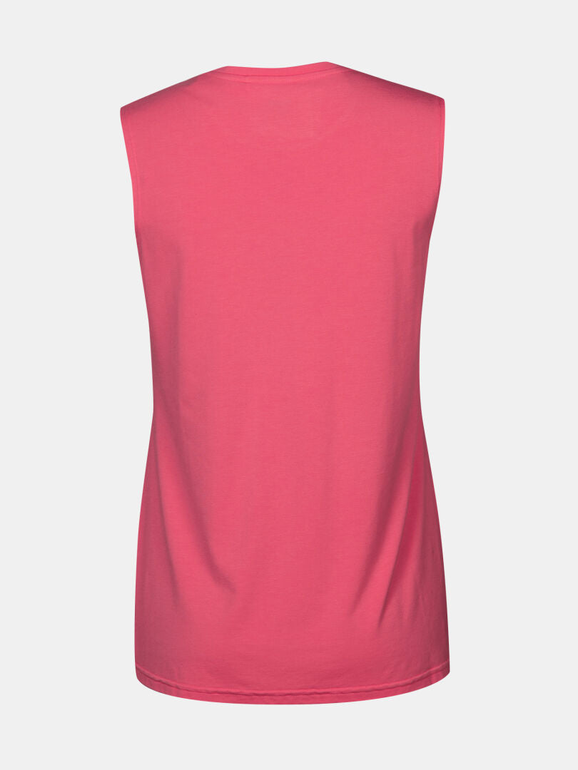 Halti Kalteva Top Women's, sleeveless pink trekking top, shown from the back on a plain white background.