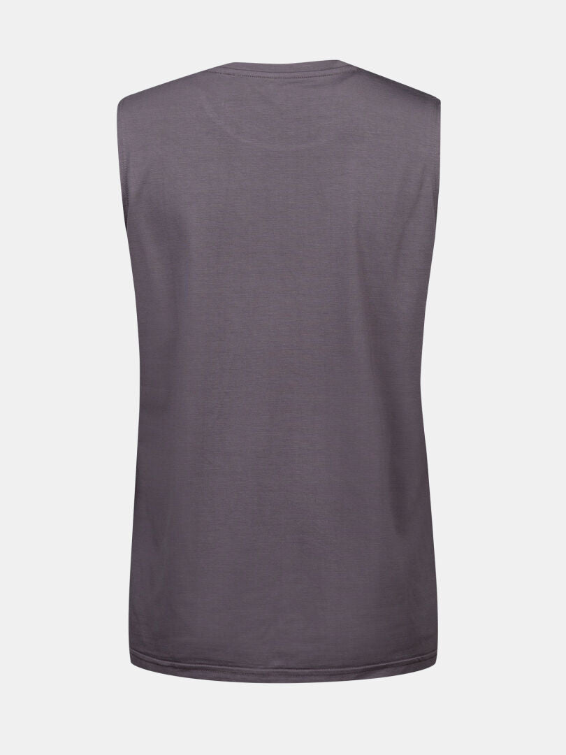 Kalteva Top Women's by Halti, sleeveless gray hiking shirt, shown from the back on a white background.
