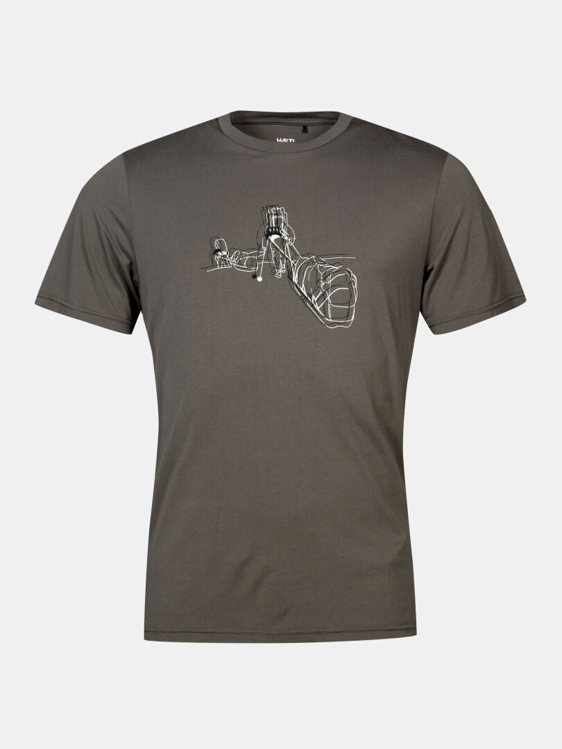 Halti Kalteva T-shirt Men's: gray, with a white mountain line design, eco-friendly and ideal for outdoor activities.