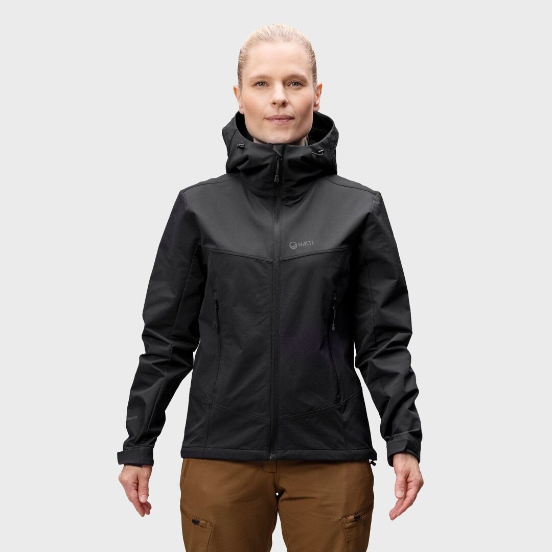 Pallas Evo Brushed black women's outdoor jacket with hood and zippered pockets / Pallas Evo Brushed schwarze Damen Outdoor-Jacke mit Kapuze und Reißverschlusstaschen / Pallas Evo Brushed svart damjacka för utomhusbruk med huva och dragkedjefickor / Pallas Evo Brushed musta naisten ulkoilutakki hupulla ja vetoketjutaskuilla