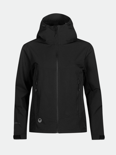 Halti Pallas Evo Brushed X-stretch Womens Jacket: black, stretchable, front zipper, 2 zip pockets, logo near hem.