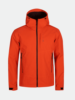 Halti Pallas Evo Brushed X-stretch Mens Jacket—bright orange, front zipper, zip pockets, adjustable cuffs.
