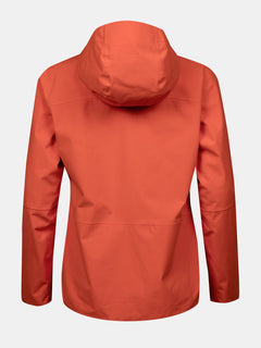 Back view of the orange Halti Staala DrymaxX Shell Jacket Womens, long-sleeved, shown on a plain white background.