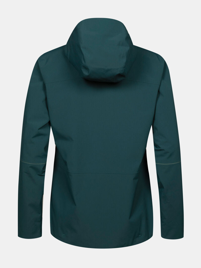 Dark green Halti Staala DX Shell Jacket Women’s, water-repellent, shown from the back on a plain white background.