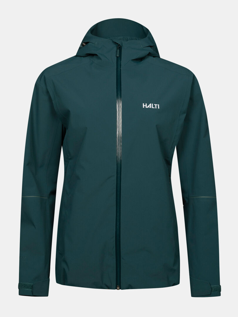 Halti Staala DX Shell Jacket Women’s in dark green with water-repellent finish, shown on a plain background.